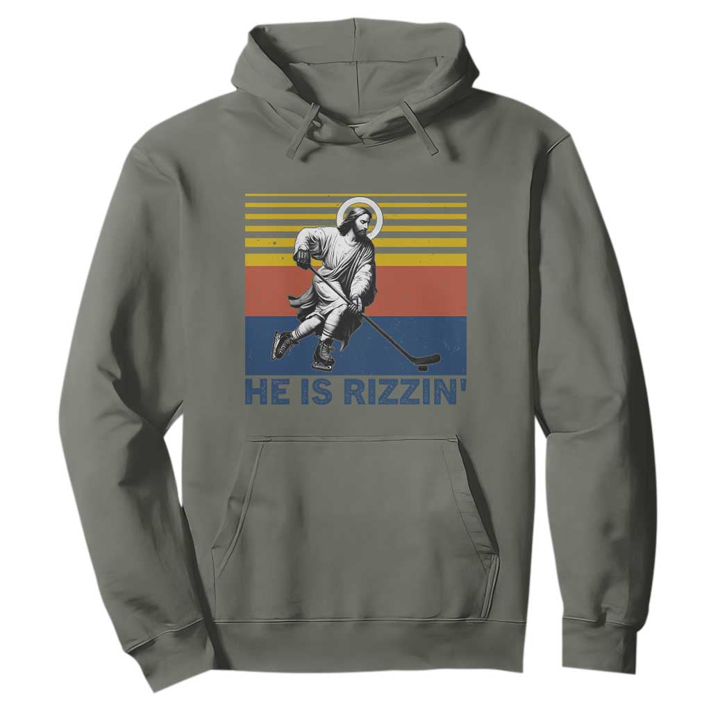 He Is Rizzin Hoodie Christian Hockey Retro Funny Gift For Believers TS12 Military Green Print Your Wear