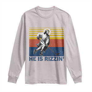 He Is Rizzin Long Sleeve Shirt Christian Hockey Retro Funny Gift For Believers TS12 Ice Gray Print Your Wear