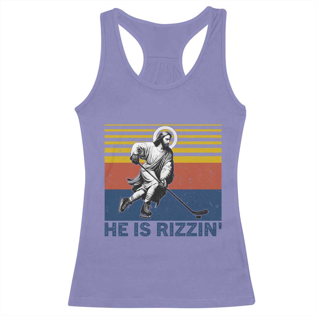 He Is Rizzin Racerback Tank Top Christian Hockey Retro Funny Gift For Believers TS12 Violet Print Your Wear