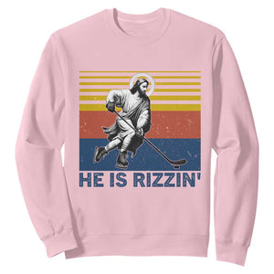 He Is Rizzin Sweatshirt Christian Hockey Retro Funny Gift For Believers TS12 Light Pink Print Your Wear