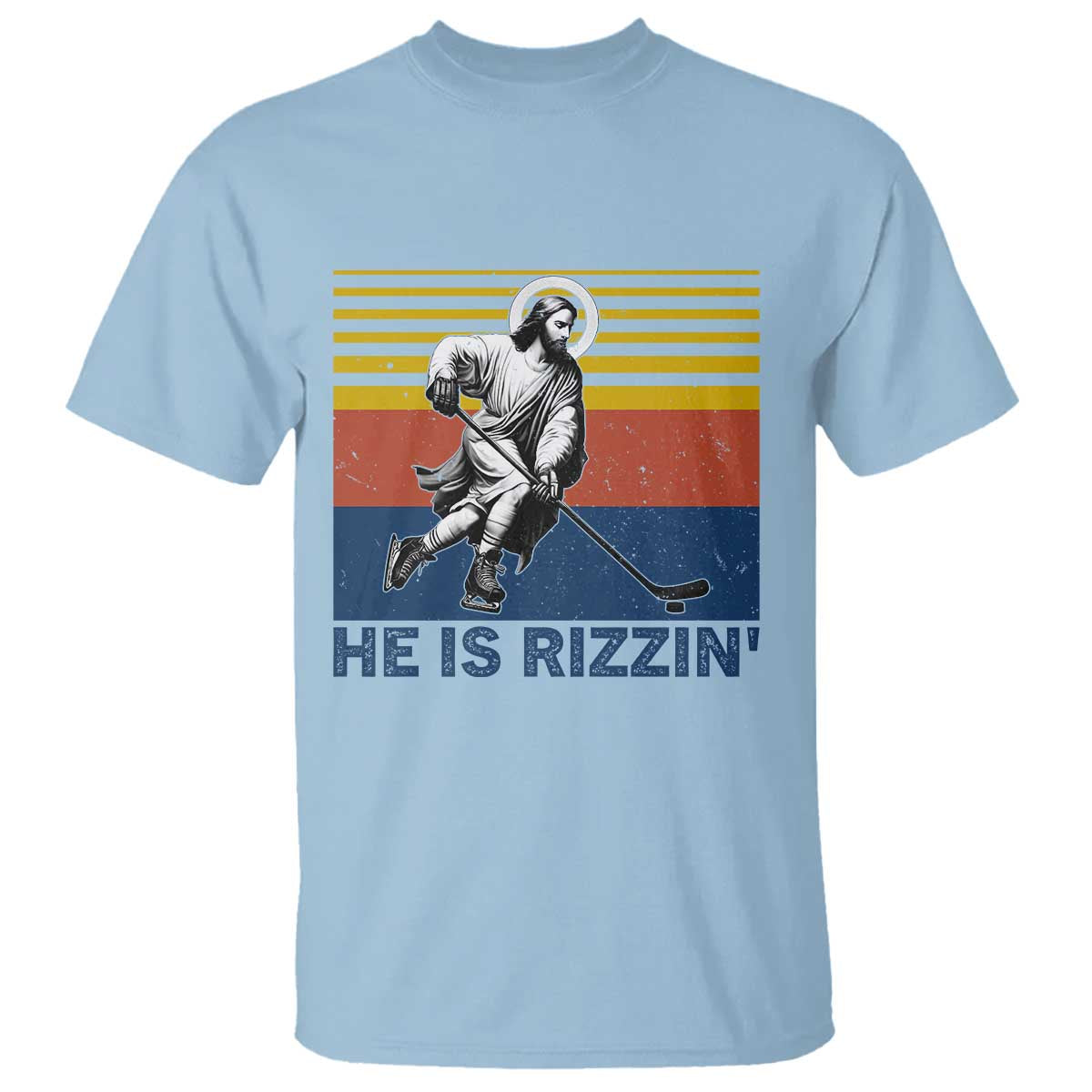 He Is Rizzin T Shirt Christian Hockey Retro Funny Gift For Believers TS12 Light Blue Print Your Wear