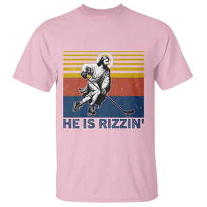 He Is Rizzin T Shirt Christian Hockey Retro Funny Gift For Believers TS12 Light Pink Print Your Wear