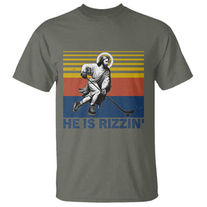 He Is Rizzin T Shirt Christian Hockey Retro Funny Gift For Believers TS12 Military Green Print Your Wear