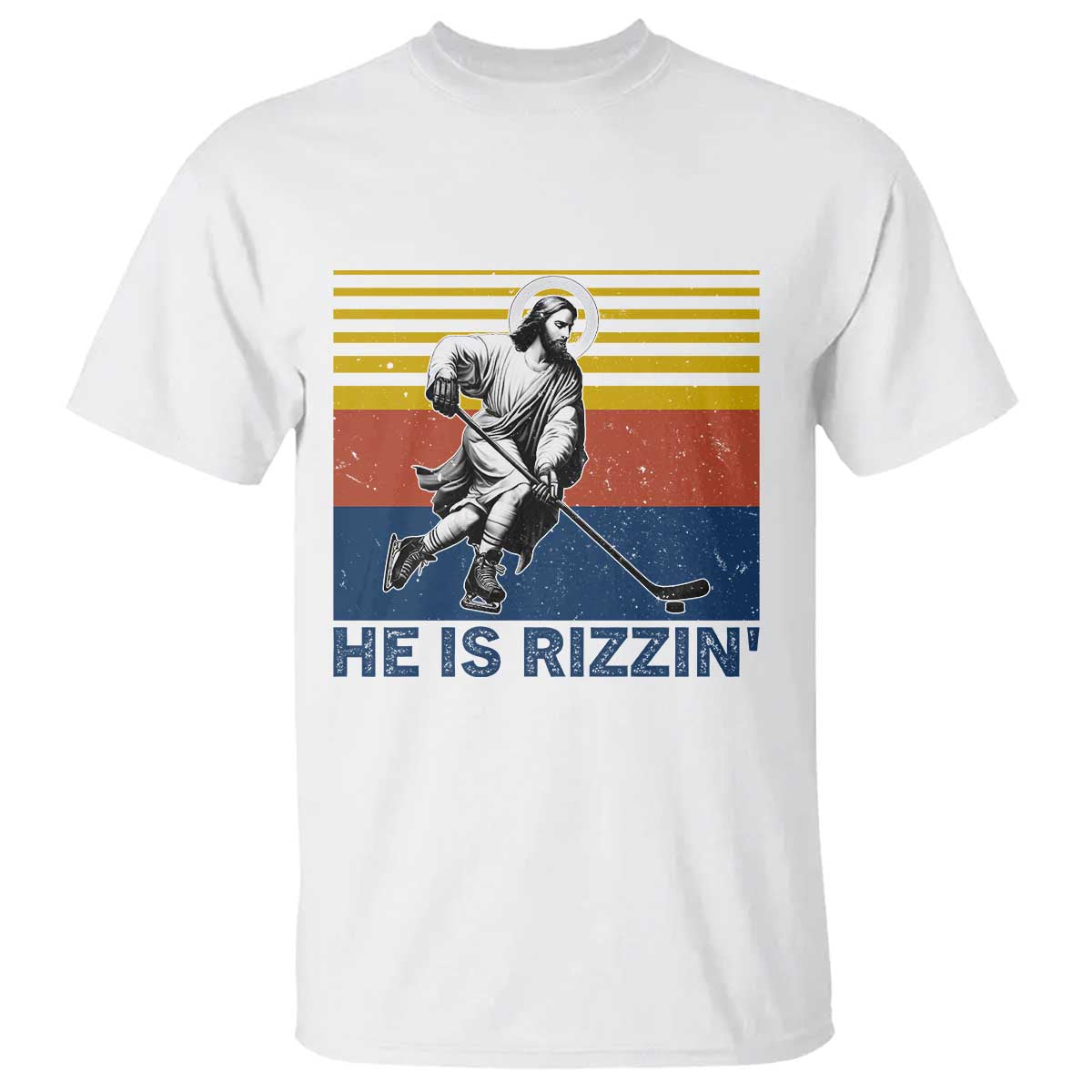 He Is Rizzin T Shirt Christian Hockey Retro Funny Gift For Believers TS12 White Print Your Wear