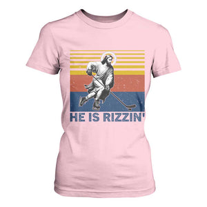 He Is Rizzin T Shirt For Women Christian Hockey Retro Funny Gift For Believers TS12 Light Pink Print Your Wear
