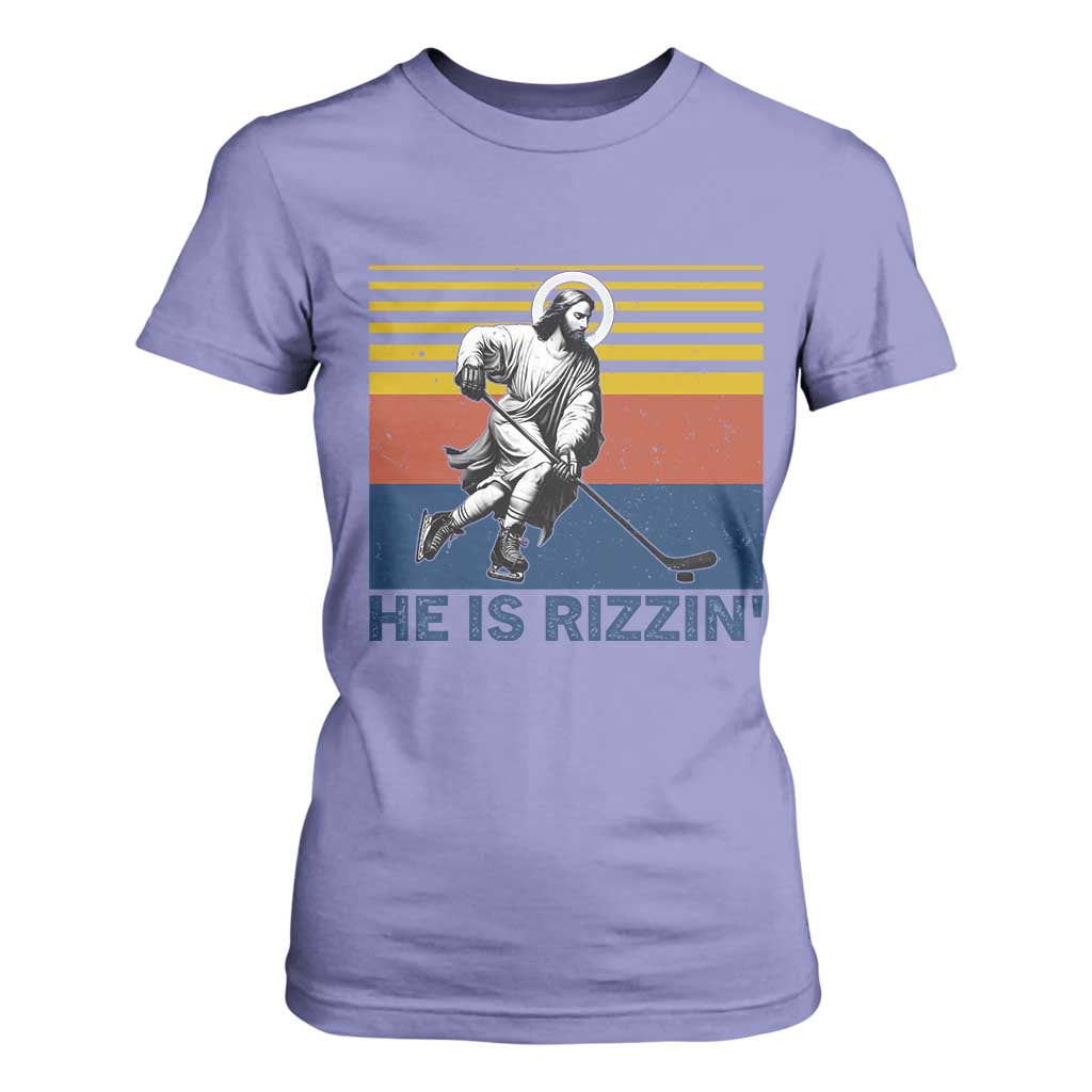He Is Rizzin T Shirt For Women Christian Hockey Retro Funny Gift For Believers TS12 Violet Print Your Wear