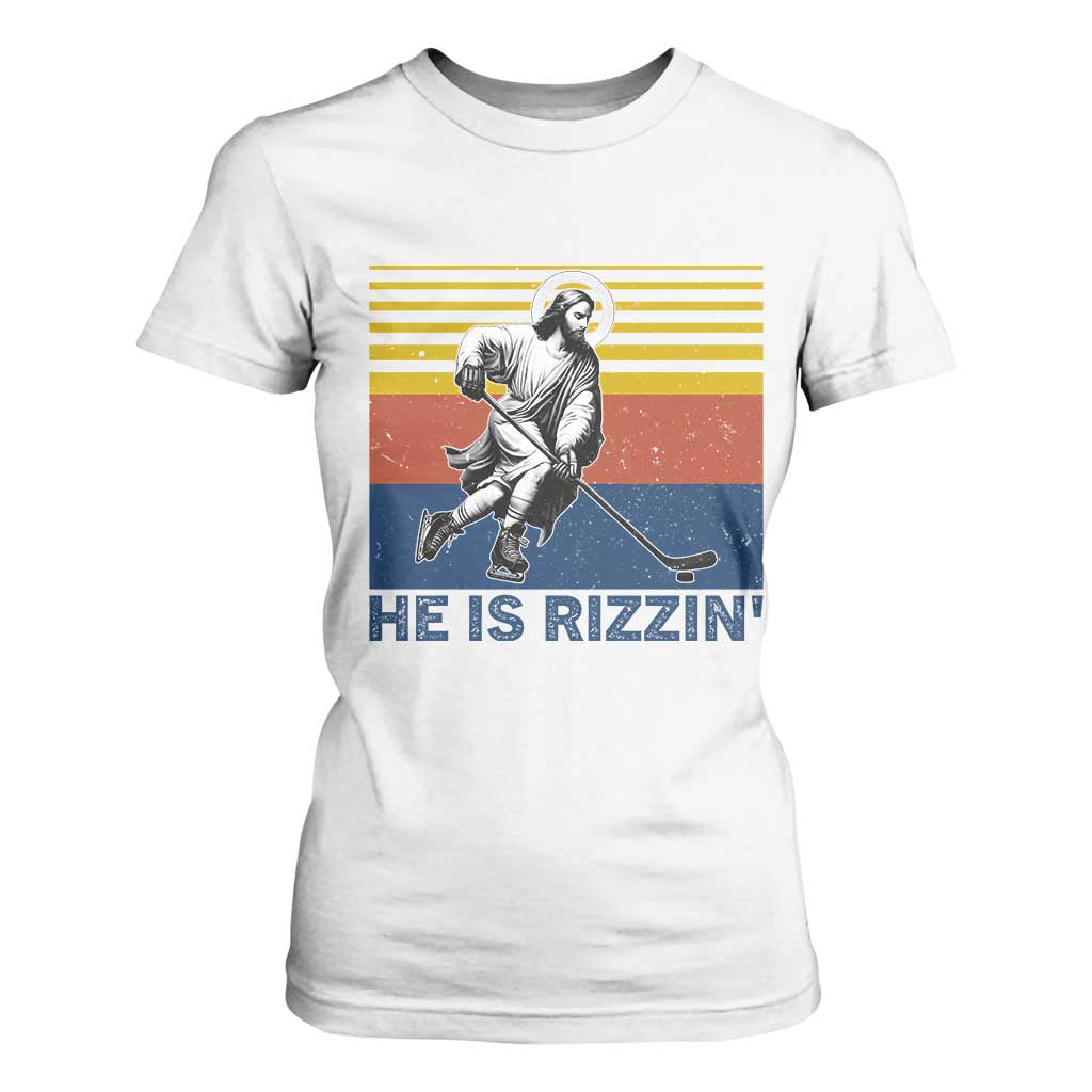 He Is Rizzin T Shirt For Women Christian Hockey Retro Funny Gift For Believers TS12 White Print Your Wear