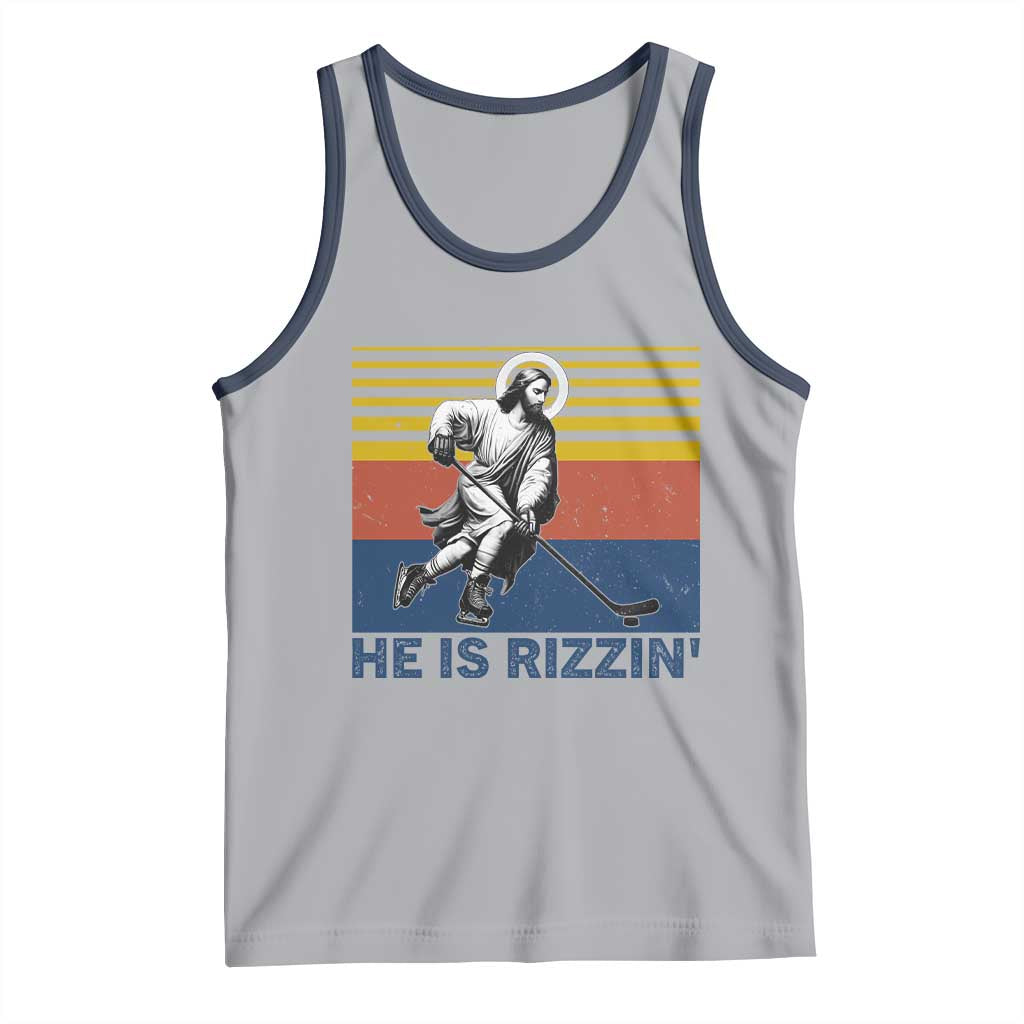 He Is Rizzin Tank Top Christian Hockey Retro Funny Gift For Believers TS12 Athletic Heather Navy Print Your Wear