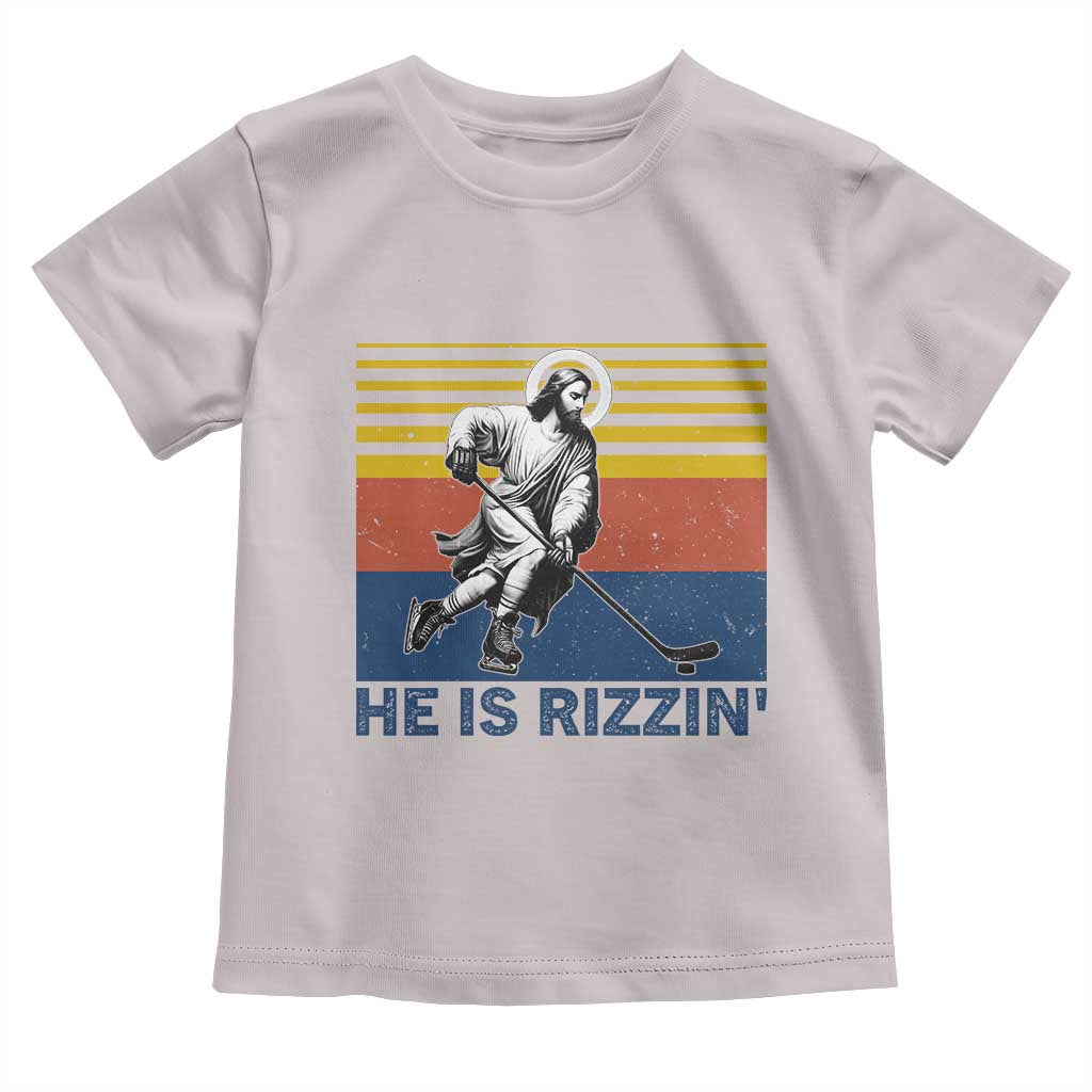He Is Rizzin Toddler T Shirt Christian Hockey Retro Funny Gift For Believers TS12 Ice Gray Print Your Wear