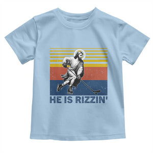He Is Rizzin Toddler T Shirt Christian Hockey Retro Funny Gift For Believers TS12 Light Blue Print Your Wear