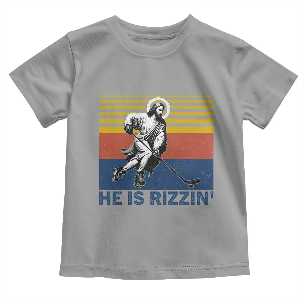 He Is Rizzin Toddler T Shirt Christian Hockey Retro Funny Gift For Believers TS12 Sport Gray Print Your Wear