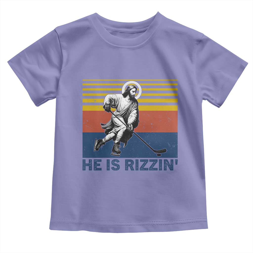 He Is Rizzin Toddler T Shirt Christian Hockey Retro Funny Gift For Believers TS12 Violet Print Your Wear