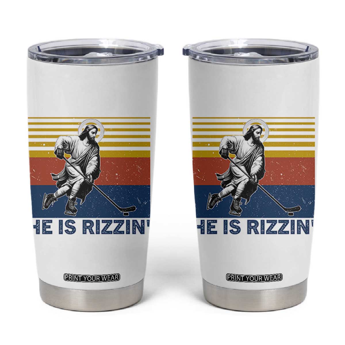 He Is Rizzin Tumbler Cup Christian Hockey Retro Funny Gift For Believers TS12 White Print Your Wear