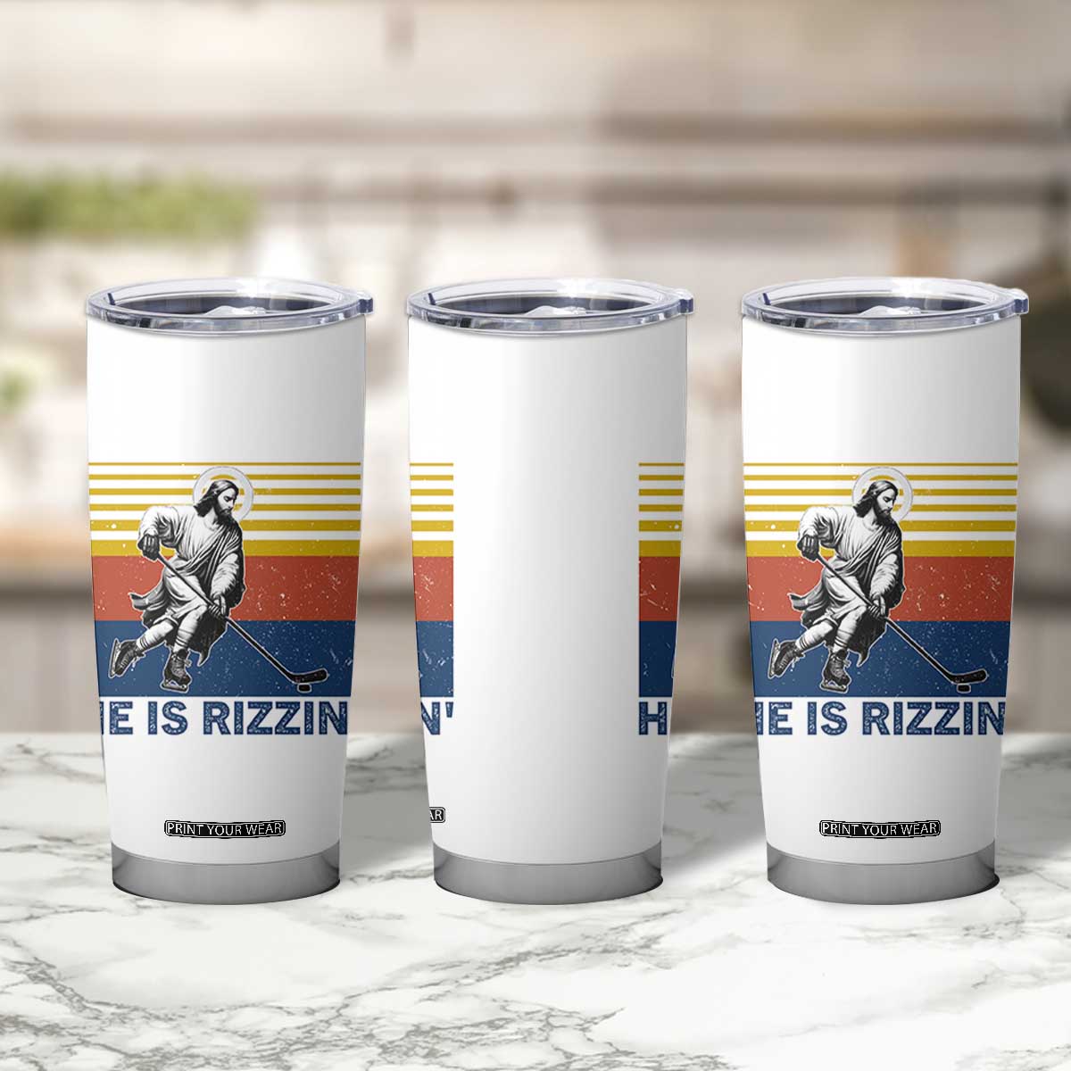 He Is Rizzin Tumbler Cup Christian Hockey Retro Funny Gift For Believers TS12 Print Your Wear