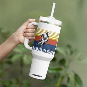 He Is Rizzin Tumbler With Handle Christian Hockey Retro Funny Gift For Believers TS12 Print Your Wear