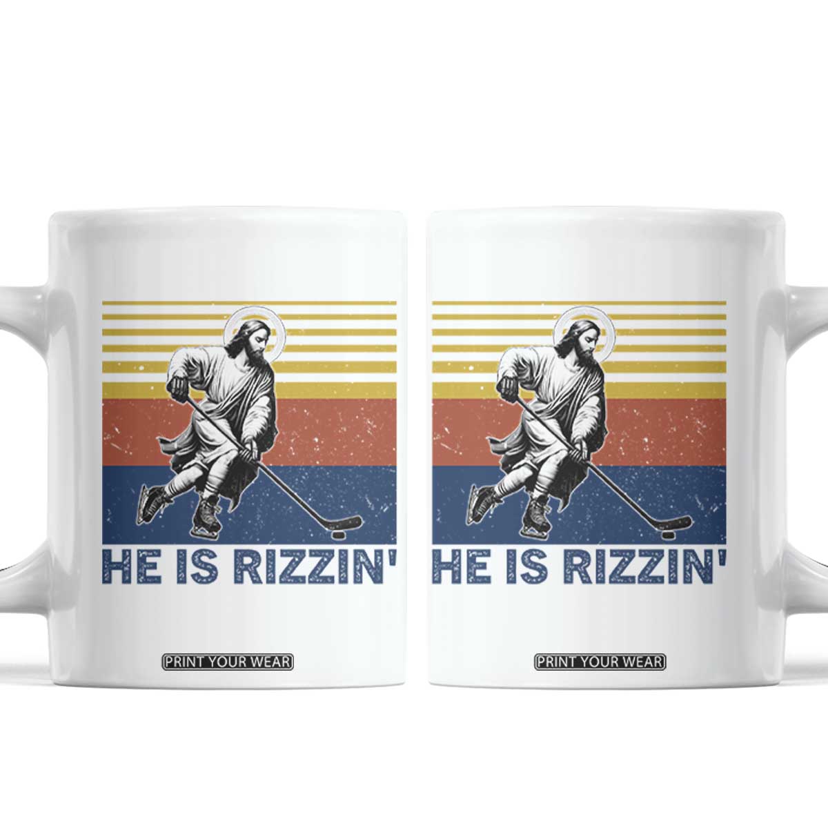 He Is Rizzin Coffee Mug Christian Hockey Retro Funny Gift For Believers TS12 White Print Your Wear