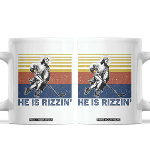 He Is Rizzin Coffee Mug Christian Hockey Retro Funny Gift For Believers TS12 White Print Your Wear