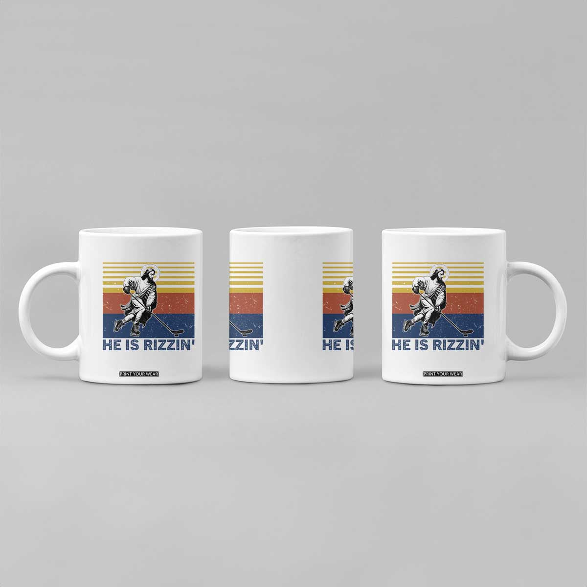He Is Rizzin Coffee Mug Christian Hockey Retro Funny Gift For Believers TS12 Print Your Wear