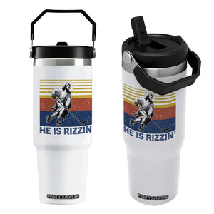 He Is Rizzin Flip Straw Tumbler Christian Hockey Retro Funny Gift For Believers TS12 One Size: 30 oz White Print Your Wear