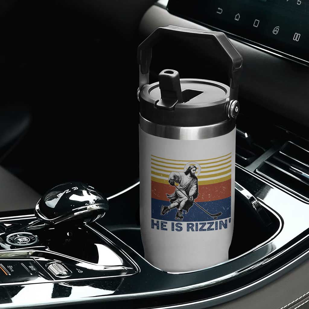 He Is Rizzin Flip Straw Tumbler Christian Hockey Retro Funny Gift For Believers TS12 Print Your Wear