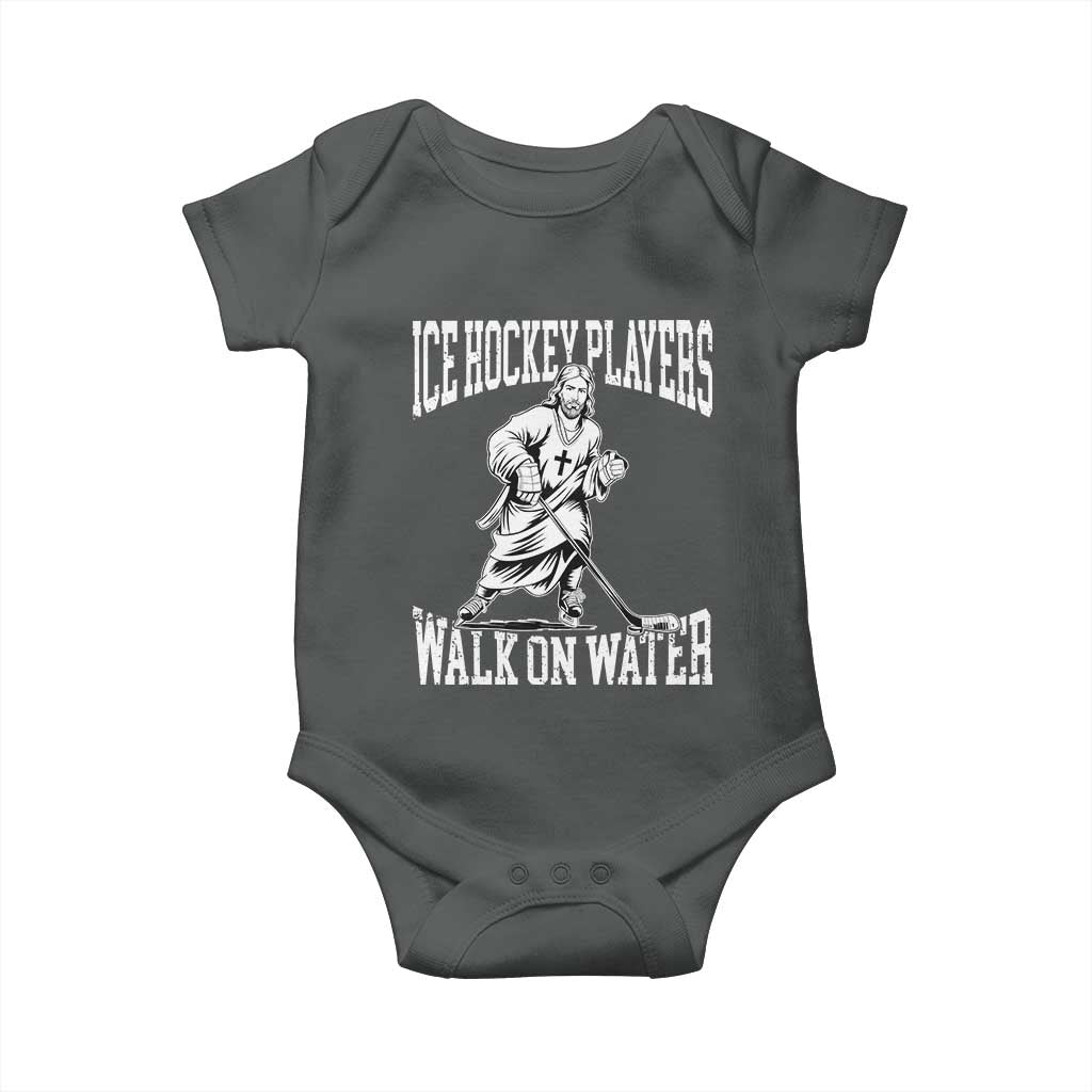 Jesus Ice Hockey Players Walk On Water Baby Onesie Funny Christian Gift TS12 Dark Heather Print Your Wear
