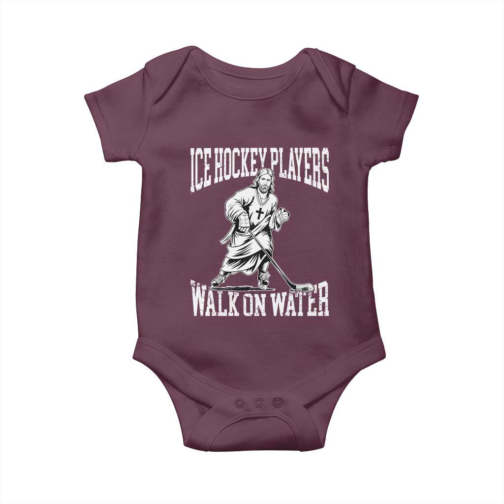 Jesus Ice Hockey Players Walk On Water Baby Onesie Funny Christian Gift TS12 Maroon Print Your Wear