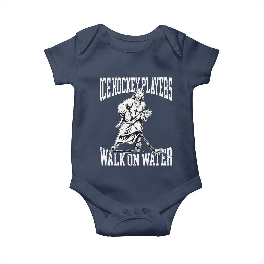 Jesus Ice Hockey Players Walk On Water Baby Onesie Funny Christian Gift TS12 Navy Print Your Wear