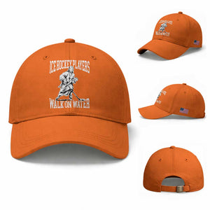 Jesus Ice Hockey Players Walk On Water Baseball Cap Funny Christian Gift TS12 Baseball Cap Universal Fit Orange Print Your Wear