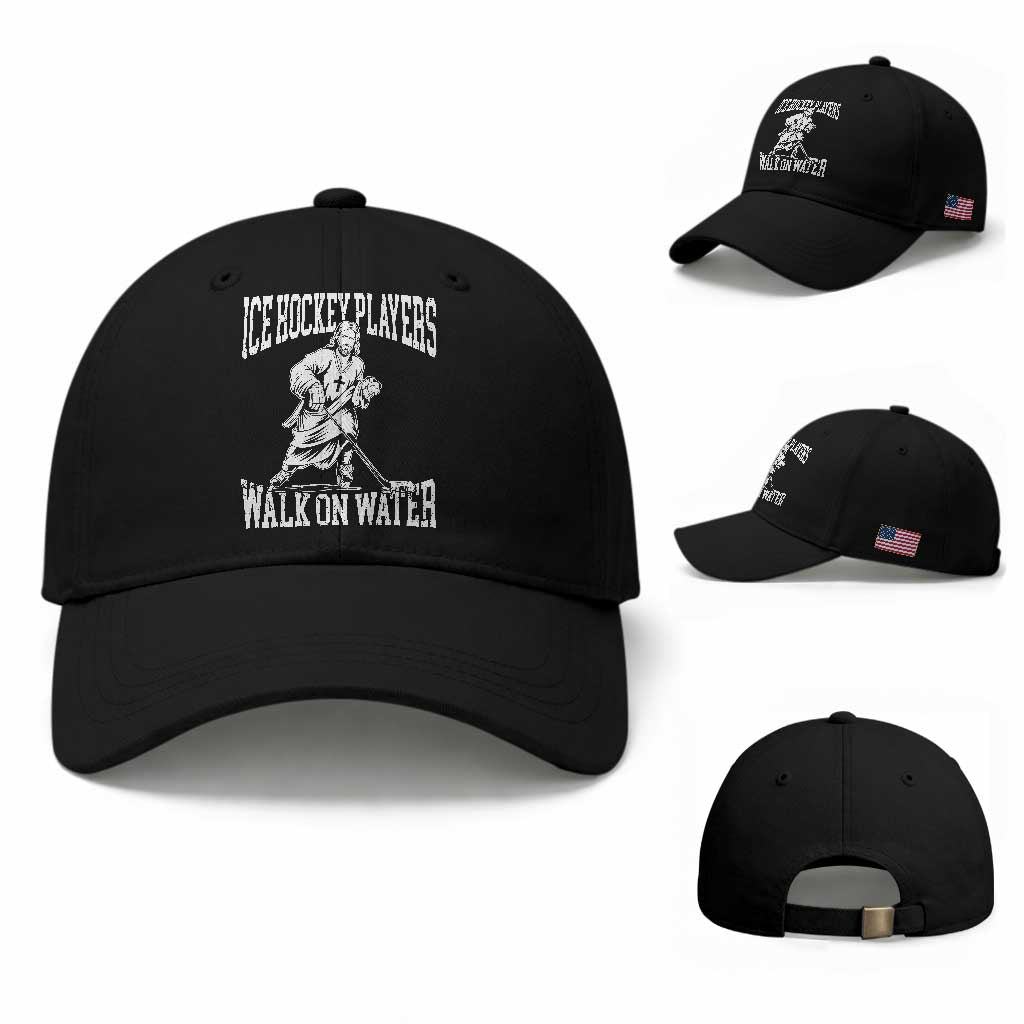 Jesus Ice Hockey Players Walk On Water Baseball Cap Funny Christian Gift TS12 Baseball Cap Universal Fit Black Print Your Wear