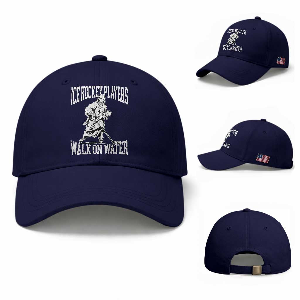 Jesus Ice Hockey Players Walk On Water Baseball Cap Funny Christian Gift TS12 Baseball Cap Universal Fit Dark Blue Print Your Wear