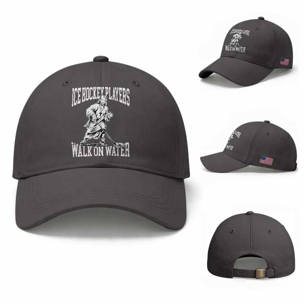 Jesus Ice Hockey Players Walk On Water Baseball Cap Funny Christian Gift TS12 Baseball Cap Universal Fit Dark Gray Print Your Wear