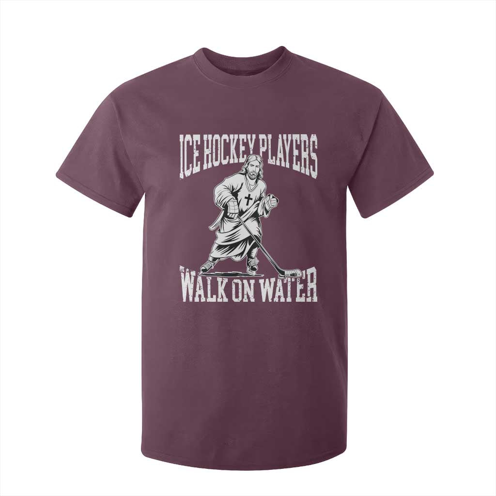 Jesus Ice Hockey Players Walk On Water T Shirt For Kid Funny Christian Gift TS12 Maroon Print Your Wear