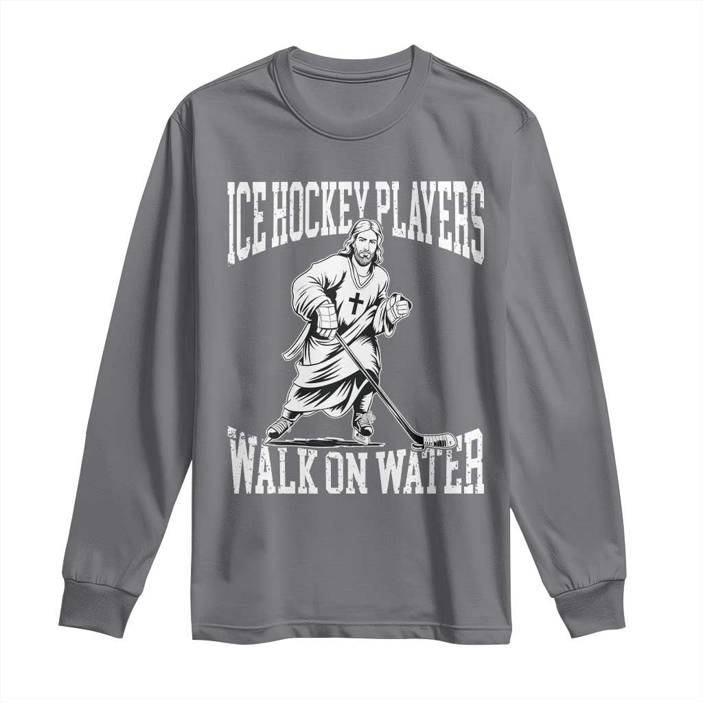 Jesus Ice Hockey Players Walk On Water Long Sleeve Shirt Funny Christian Gift TS12 Charcoal Print Your Wear