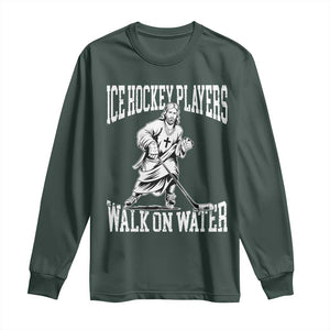 Jesus Ice Hockey Players Walk On Water Long Sleeve Shirt Funny Christian Gift TS12 Dark Forest Green Print Your Wear
