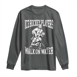 Jesus Ice Hockey Players Walk On Water Long Sleeve Shirt Funny Christian Gift TS12 Dark Heather Print Your Wear