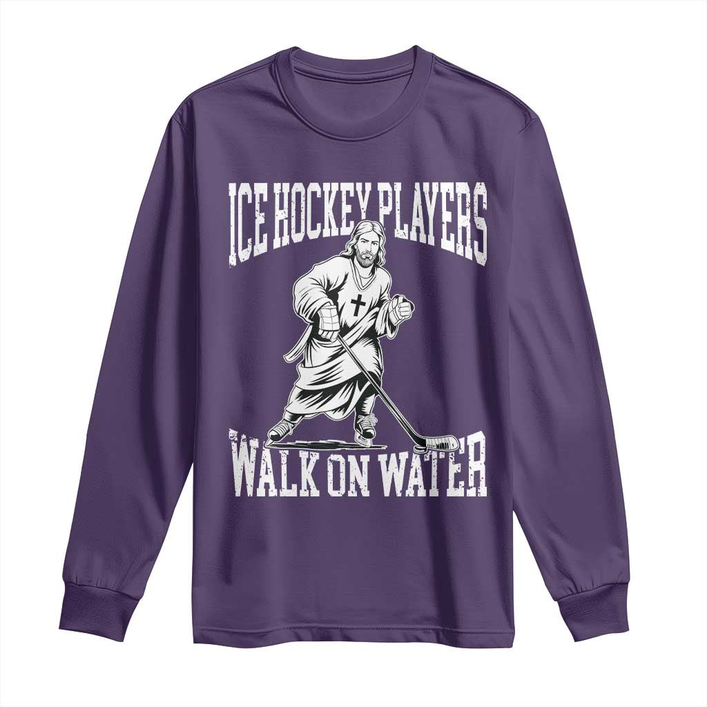 Jesus Ice Hockey Players Walk On Water Long Sleeve Shirt Funny Christian Gift TS12 Purple Print Your Wear
