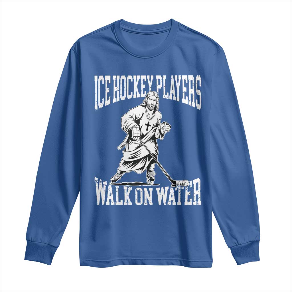 Jesus Ice Hockey Players Walk On Water Long Sleeve Shirt Funny Christian Gift TS12 Royal Blue Print Your Wear