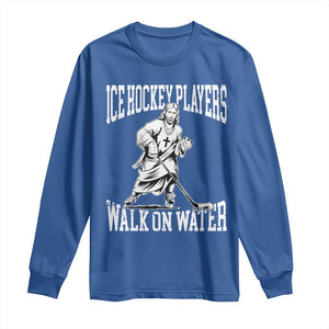 Jesus Ice Hockey Players Walk On Water Long Sleeve Shirt Funny Christian Gift TS12 Royal Blue Print Your Wear