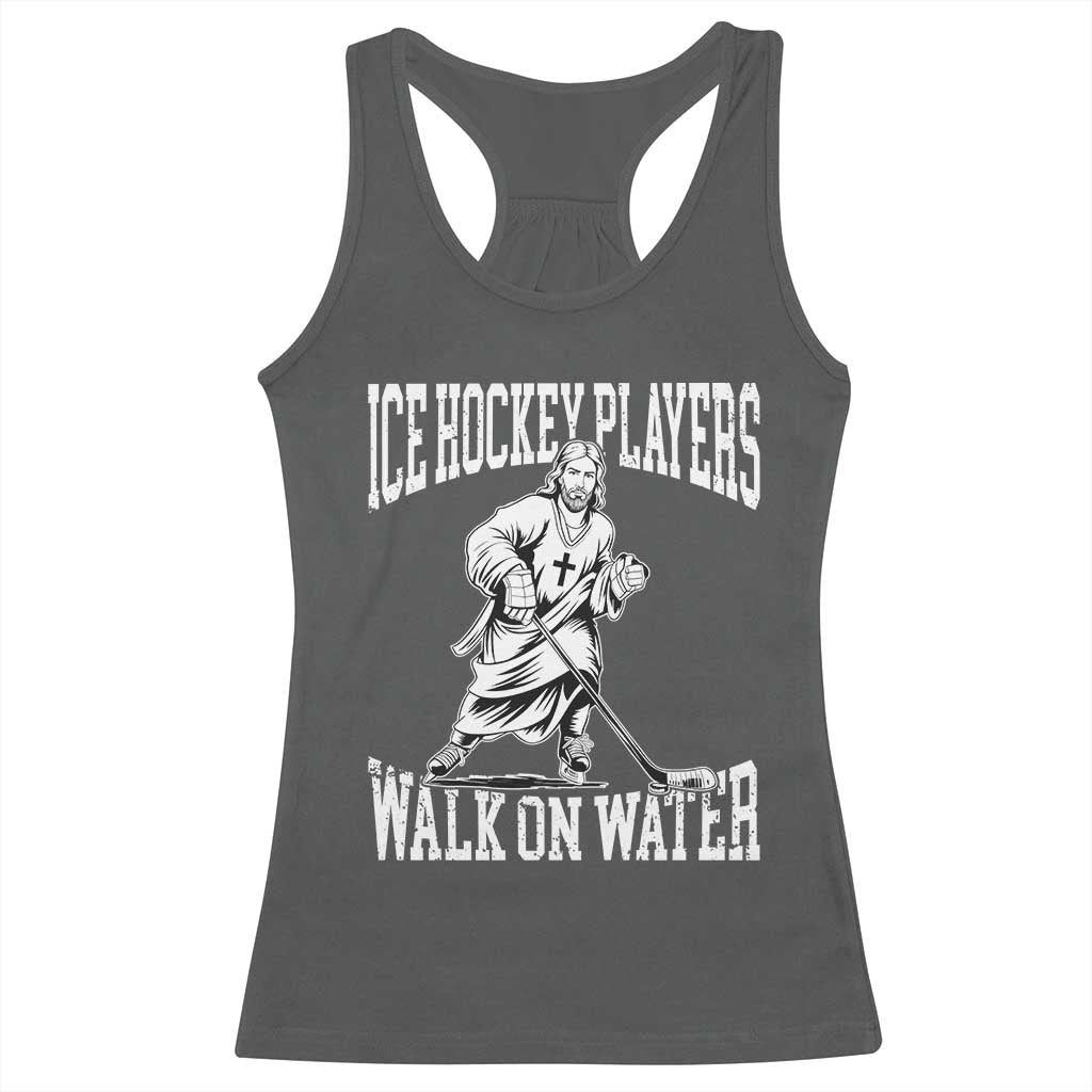Jesus Ice Hockey Players Walk On Water Racerback Tank Top Funny Christian Gift TS12 Dark Heather Print Your Wear