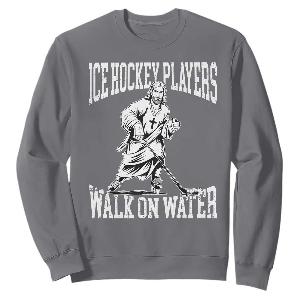 Jesus Ice Hockey Players Walk On Water Sweatshirt Funny Christian Gift TS12 Charcoal Print Your Wear