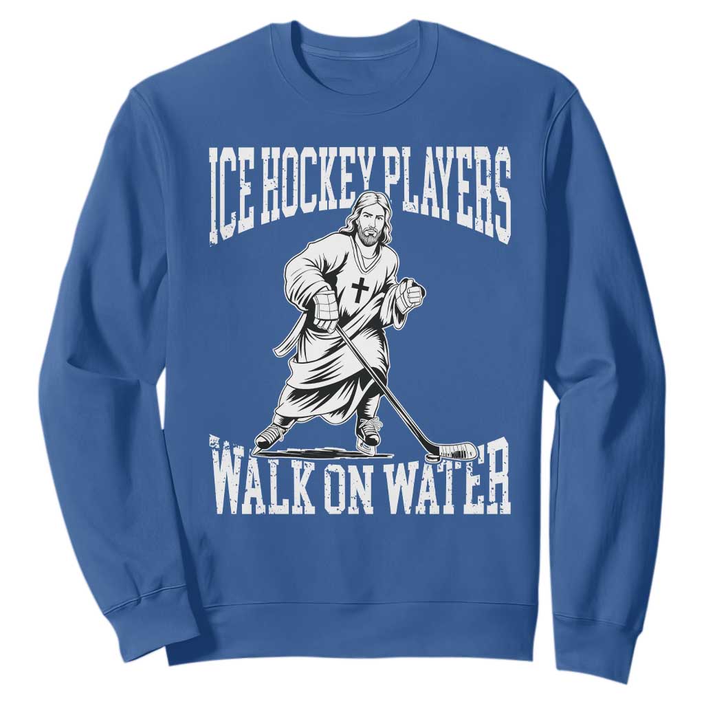 Jesus Ice Hockey Players Walk On Water Sweatshirt Funny Christian Gift TS12 Royal Blue Print Your Wear