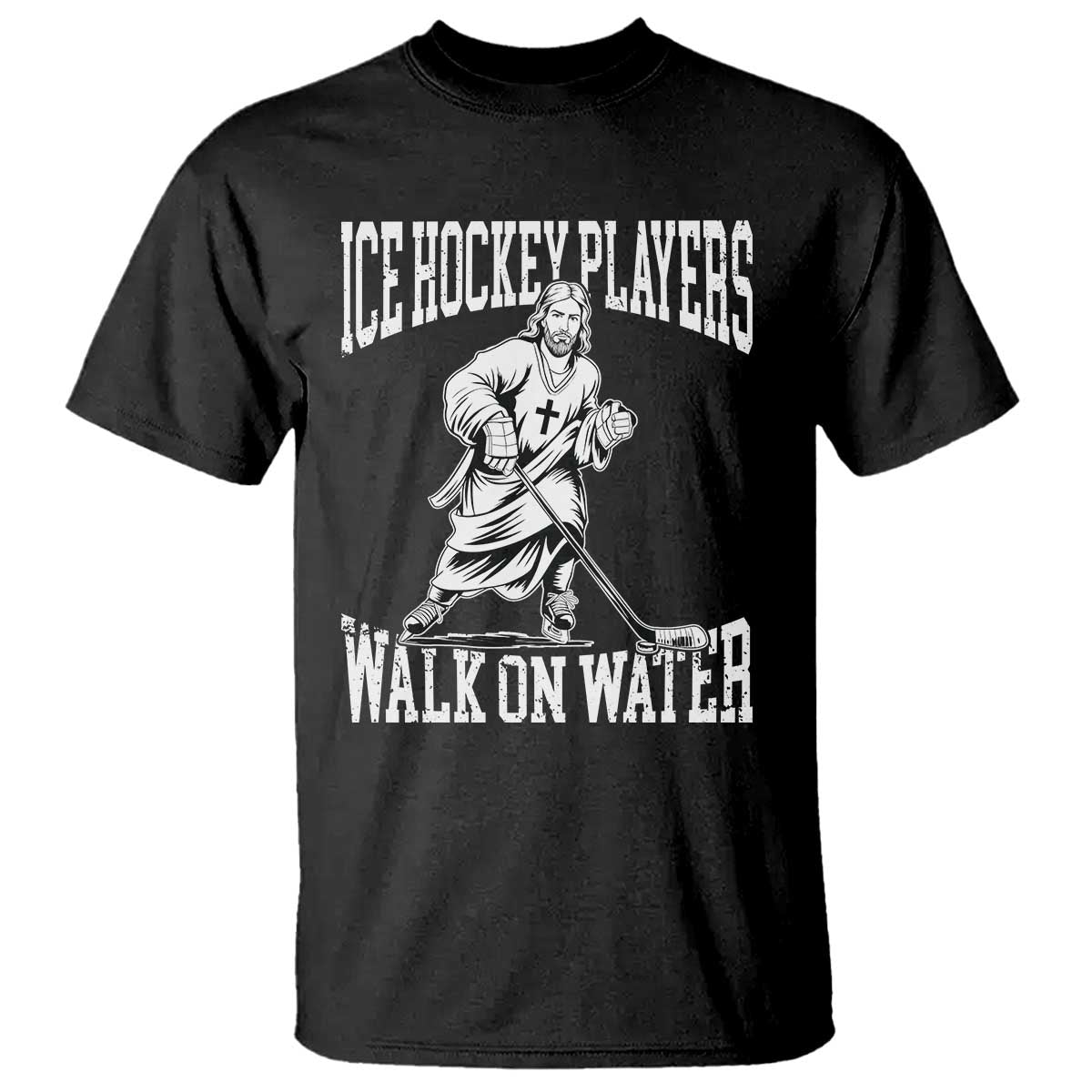 Jesus Ice Hockey Players Walk On Water T Shirt Funny Christian Gift TS12 Black Print Your Wear