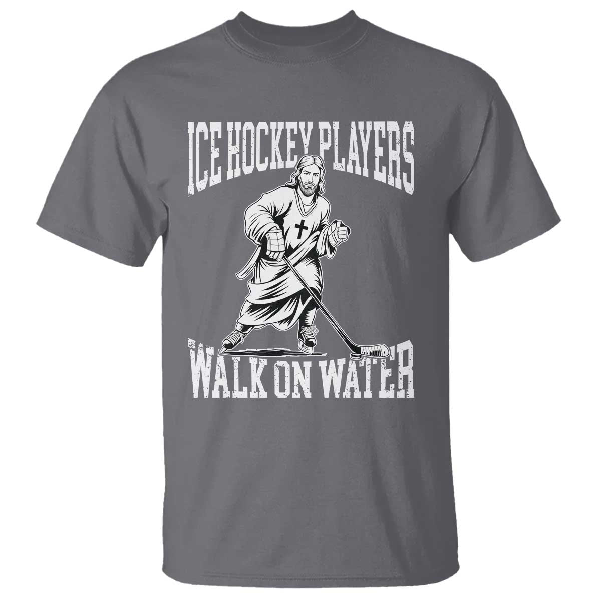 Jesus Ice Hockey Players Walk On Water T Shirt Funny Christian Gift TS12 Charcoal Print Your Wear