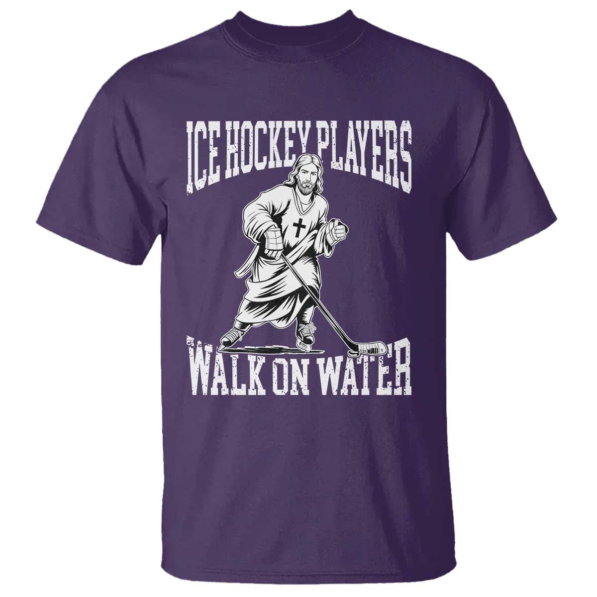 Jesus Ice Hockey Players Walk On Water T Shirt Funny Christian Gift TS12 Purple Print Your Wear