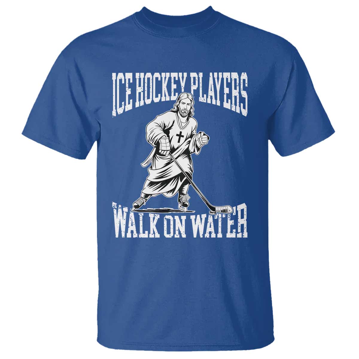 Jesus Ice Hockey Players Walk On Water T Shirt Funny Christian Gift TS12 Royal Blue Print Your Wear