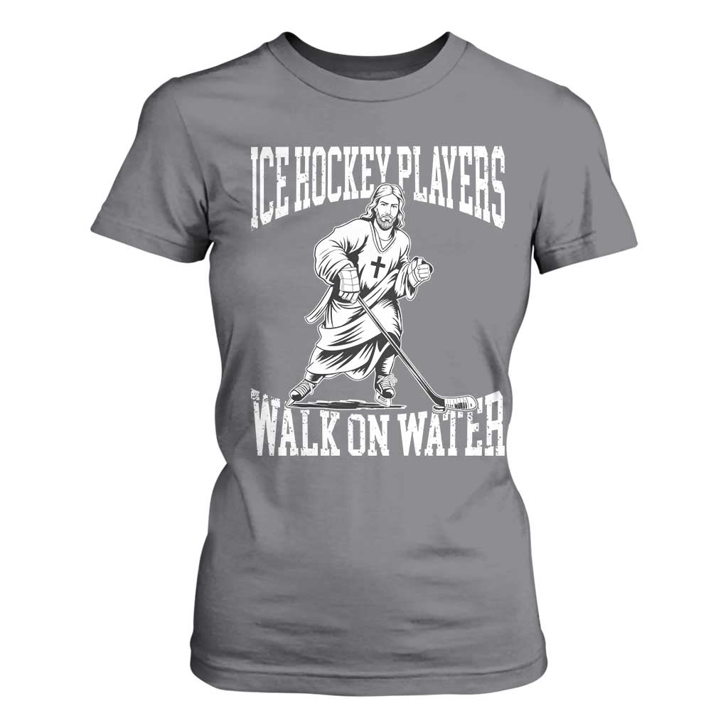 Jesus Ice Hockey Players Walk On Water T Shirt For Women Funny Christian Gift TS12 Charcoal Print Your Wear