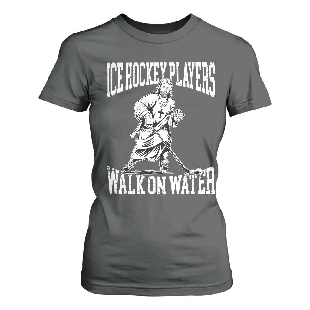 Jesus Ice Hockey Players Walk On Water T Shirt For Women Funny Christian Gift TS12 Dark Heather Print Your Wear