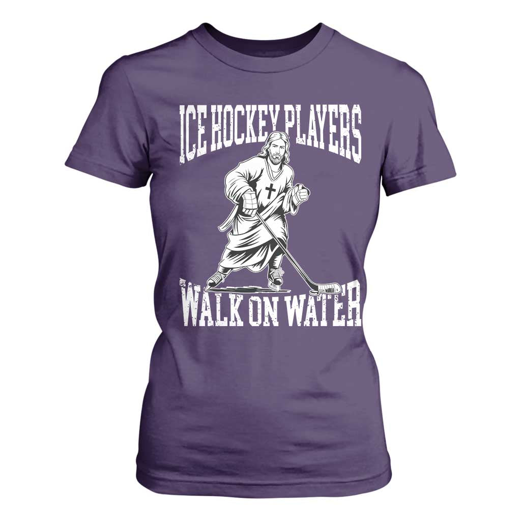 Jesus Ice Hockey Players Walk On Water T Shirt For Women Funny Christian Gift TS12 Purple Print Your Wear