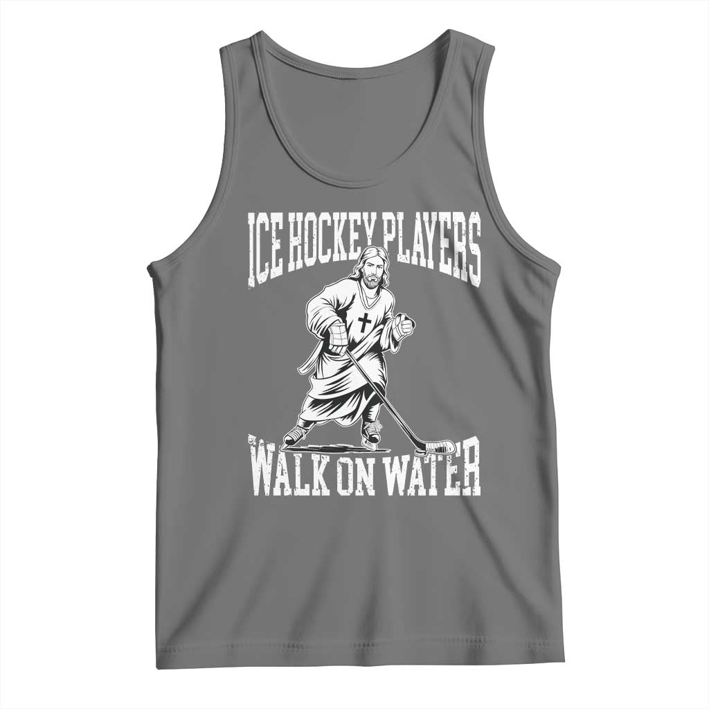 Jesus Ice Hockey Players Walk On Water Tank Top Funny Christian Gift TS12 Black Heather Print Your Wear
