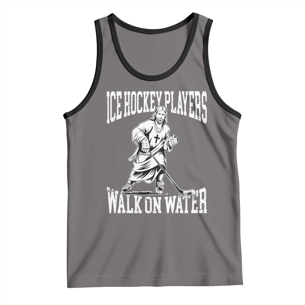 Jesus Ice Hockey Players Walk On Water Tank Top Funny Christian Gift TS12 Deep Heather Black Print Your Wear